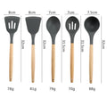 High Temperature Resistant Silicone Kitchenware Set Wooden Handle Shovel Leaky Spoon Tool Cooking Utensil Baking Accessories