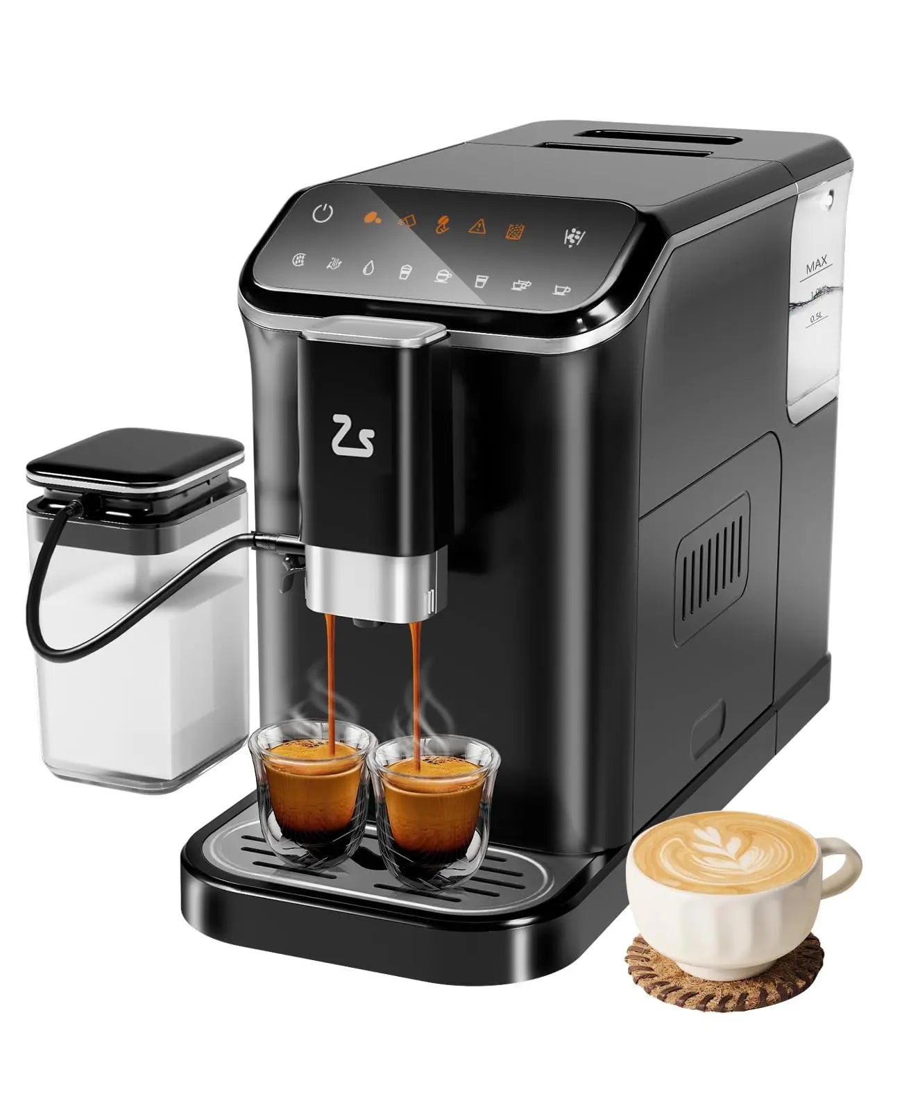 20 Bar Fully Automatic Espresso Machine With Grinder Milk Frother One-Touch 6 Recipes 1.5L Tank Self-Cleaning For Home Office