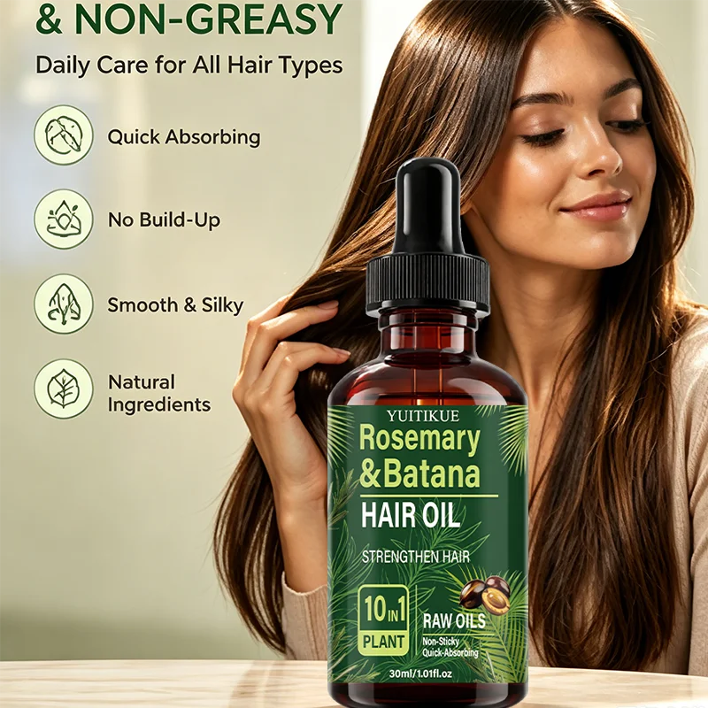 YUITIKUE Rosemary Batana Hair Oil 10 In 1 Plant Raw Oil Quick Absorb Non Sticky Strengthen Nourish Dry Frizzy Hair Care 30ml