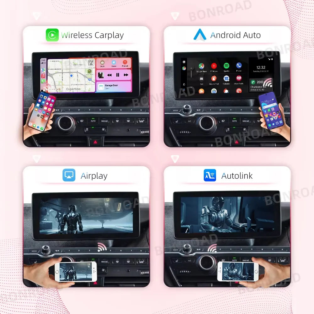 BONROAD Wireless CarPlay Android Auto Retrofit Interface Adapter Fit BMW i3 I01 NBT System Support Wireless AirPlay Mirror Link Bluetooth Handsfree Call Online GPS Navigation Decoder Box