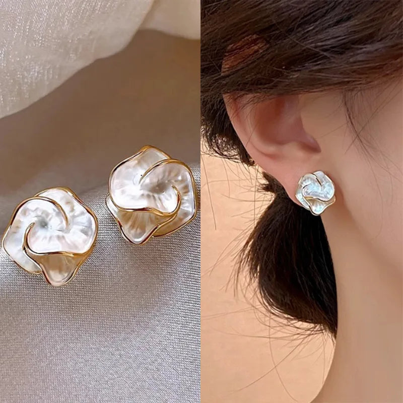 Delicate Camellia Stud Earring For Women Unique Flower Design Ear Stud Temperament White Earrings Daily Jewelry Gifts C