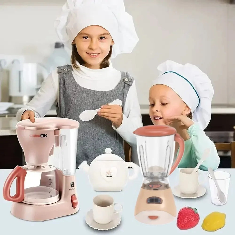 Kitchen Appliances Toy Kids Kitchen Accessories Pretend Play Set with Blender Coffee Maker Mixer with Sounds & Light