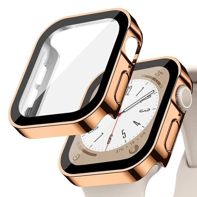 Glass+Case For Apple Watch 7 8 45mm 41mm 49mm 44mm 40mm straight edge Screen Protector Cover Case iWatch 5 SE 6 7 8 9 Ultra 49mm