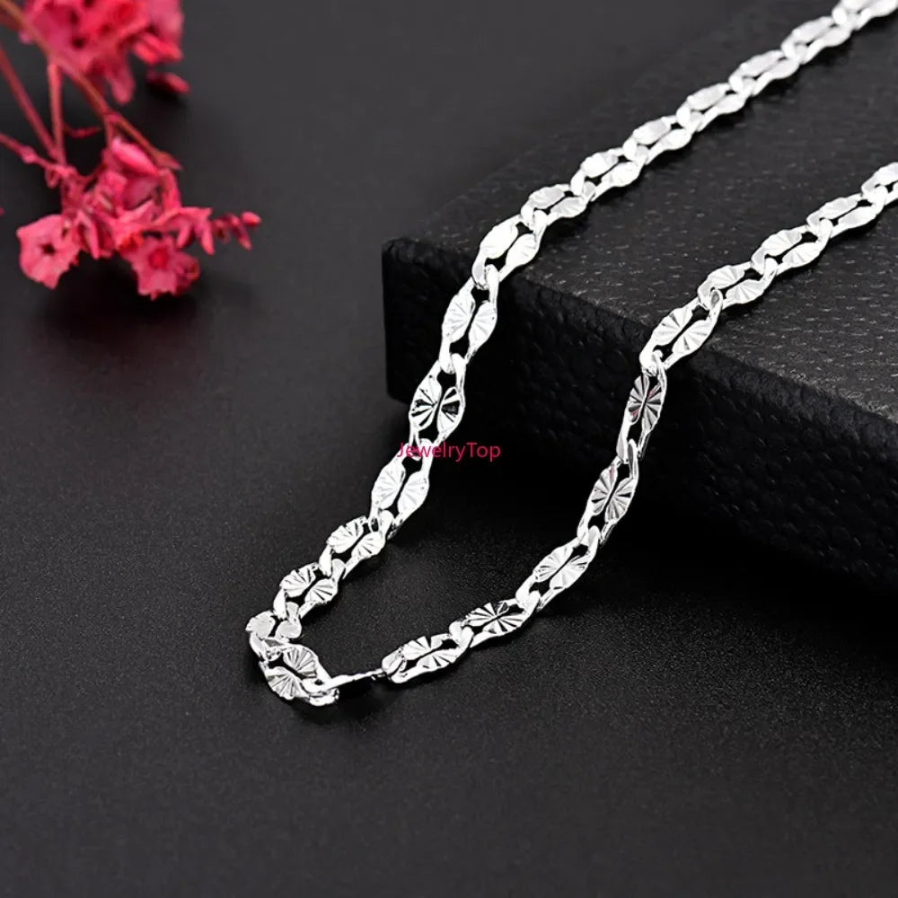 Fine 925 Sterling Silver 4MM Flat Chains Necklaces for Men Women Wedding Party Jewelry Christmas Gifts 45-75cm