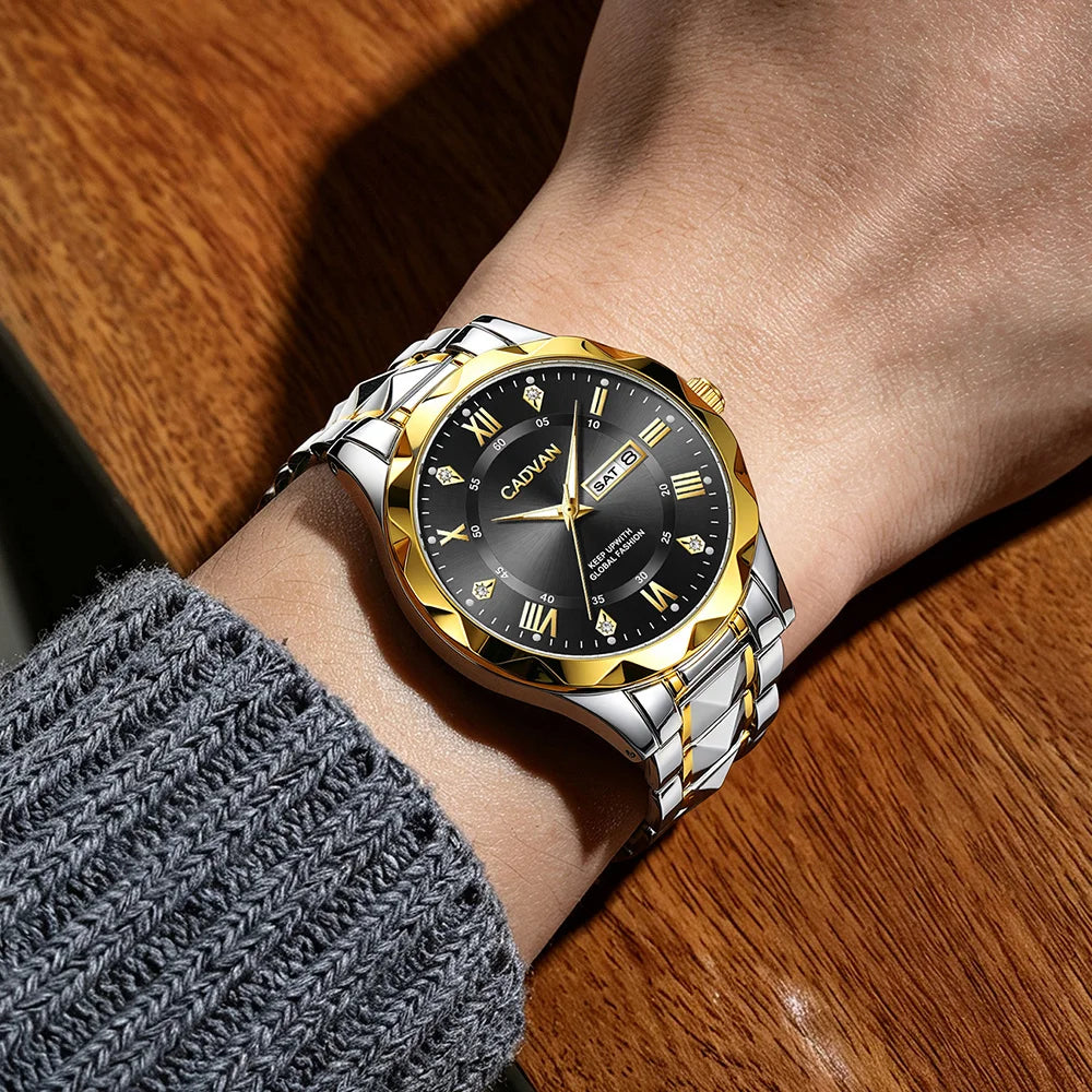 CADVAN Men's Luxury Steel Strap Watch, Electronic Movement, Casual Business Minimalist Style, Men's Watch Gift - Boxed
