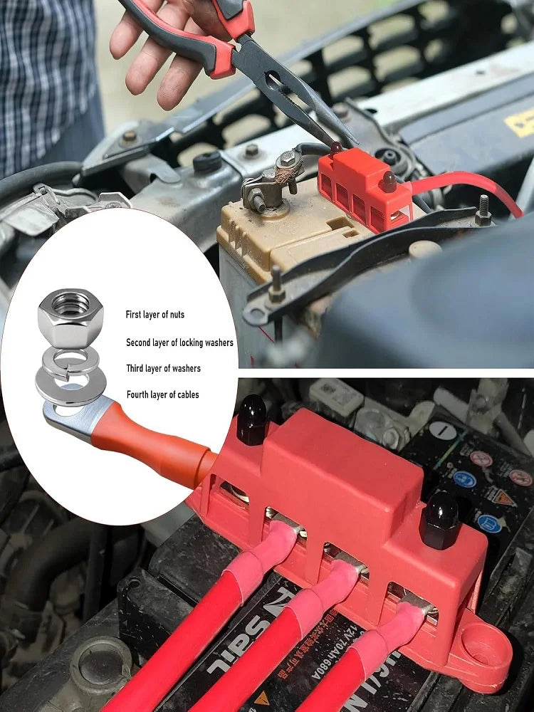 M8 Stud Bus Bar Power Distribution Block with Insulated Cover, Max 250A DC 12V 24V Terminal Block for RV Boat Marine Camper Van