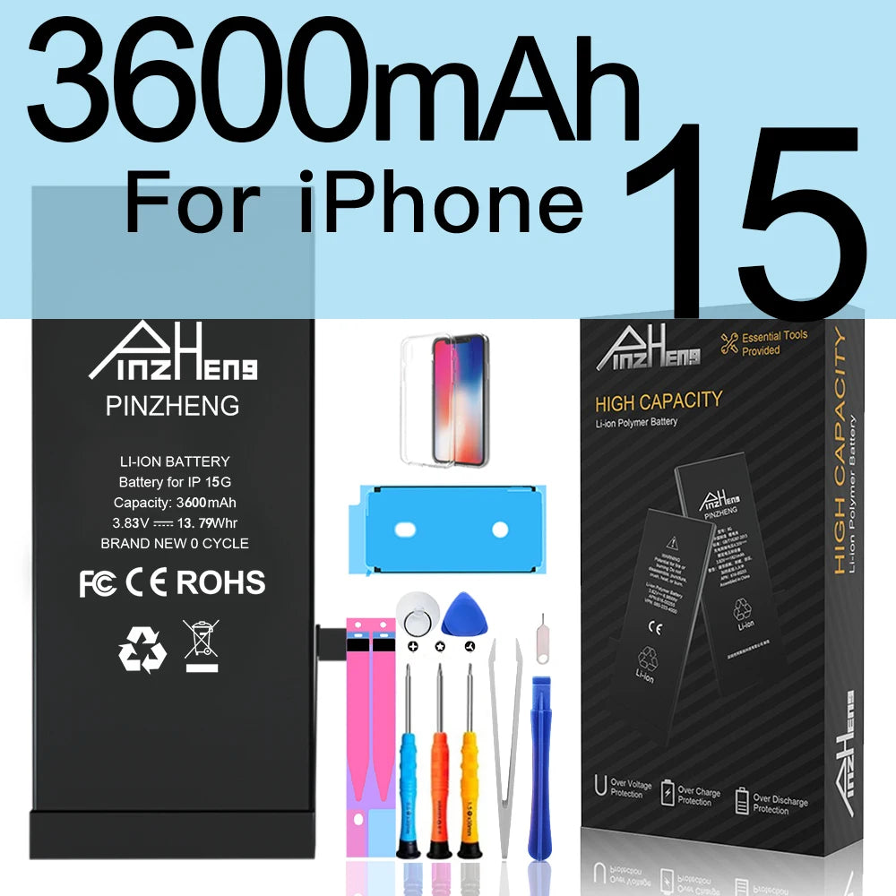 PINZHENG High Capacity Battery For iPhone 14 15 16 Pro Max Replacement Battery For iPhone 16 15 14 Pro 15 16 14 Plus Bateria