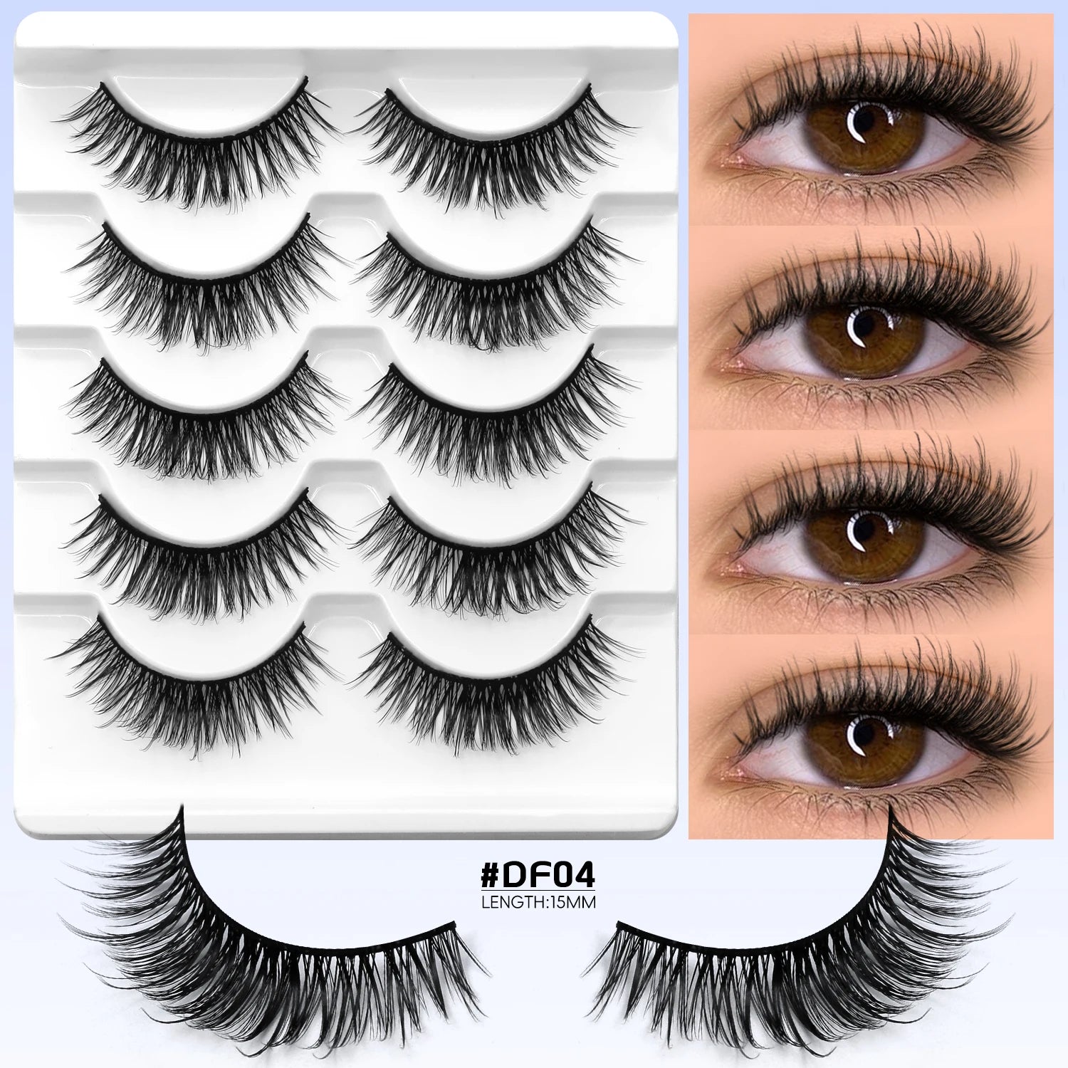 VELTRINAY Fake Lashes Mink Lashes Plush 3D False Eyelashes Clear Band Accent Cat Eye Lashes False Lashes Makeup