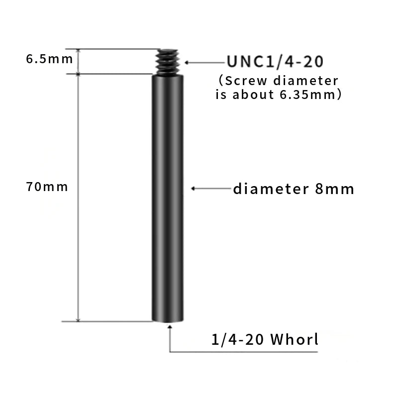 24mm/44mm/70mm/94mm Extension Rod 1/4" Female Bottom 1/4" Male Top Poles Tripods Extenders for Tripods, Motorcycle Stand