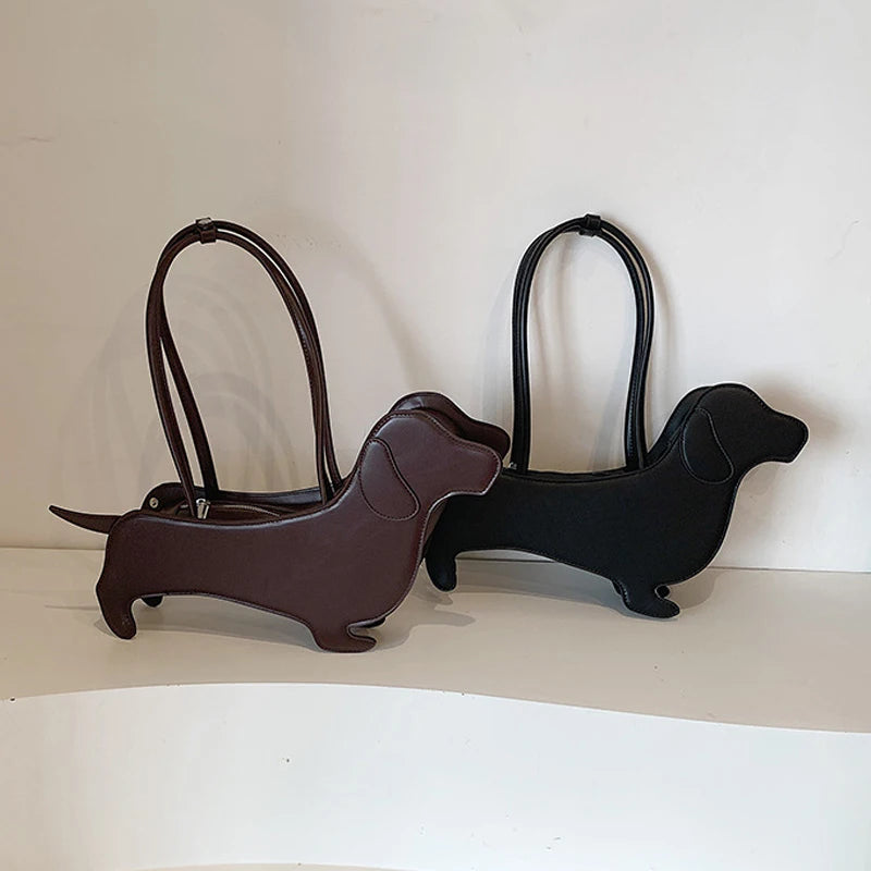 Three-dimensional Dachshund Shoulder Bag PU Leather Retro Handbag Design Underarm Bag For Women Trend Commut Bag