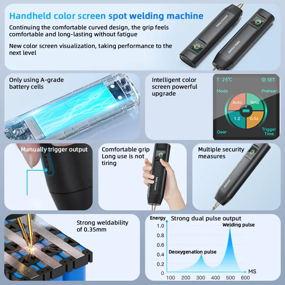 Upgraded H2 H1 Big Color Screen 90 Gears Spot Welder Adjustable Powerful Handheld Digital Spot Welding Machine Auto18650 Battery
