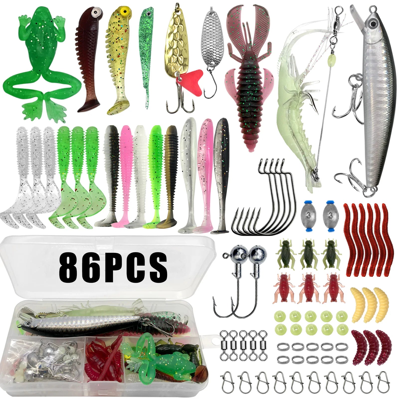 86/88/136/149/366pcs Fishing Lure Kit For Trout/Pike/Bass Multi-Lure Fishing Set Layered Tackle Pro Gear Tackle Box