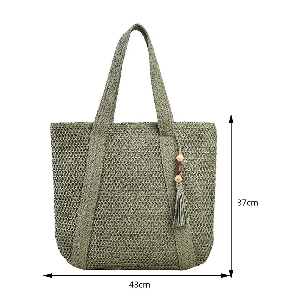 Woven Handbags Ladies Summer Woven Totes Bag with Tassel Women Shoulder Bag Large Capacity Fashion Straw Female Shopper Bag