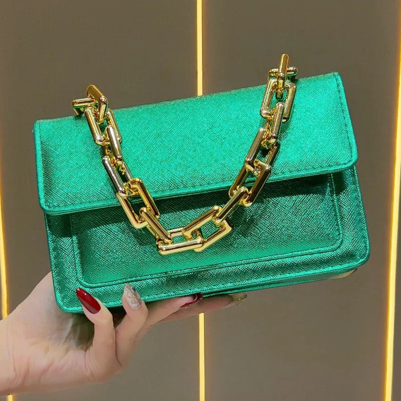 New Evening Women's Bags Luxury Brand Shiny Leather Dinner Party Women's Handbags Fashionable Women's Shoulder Crossbody Bags