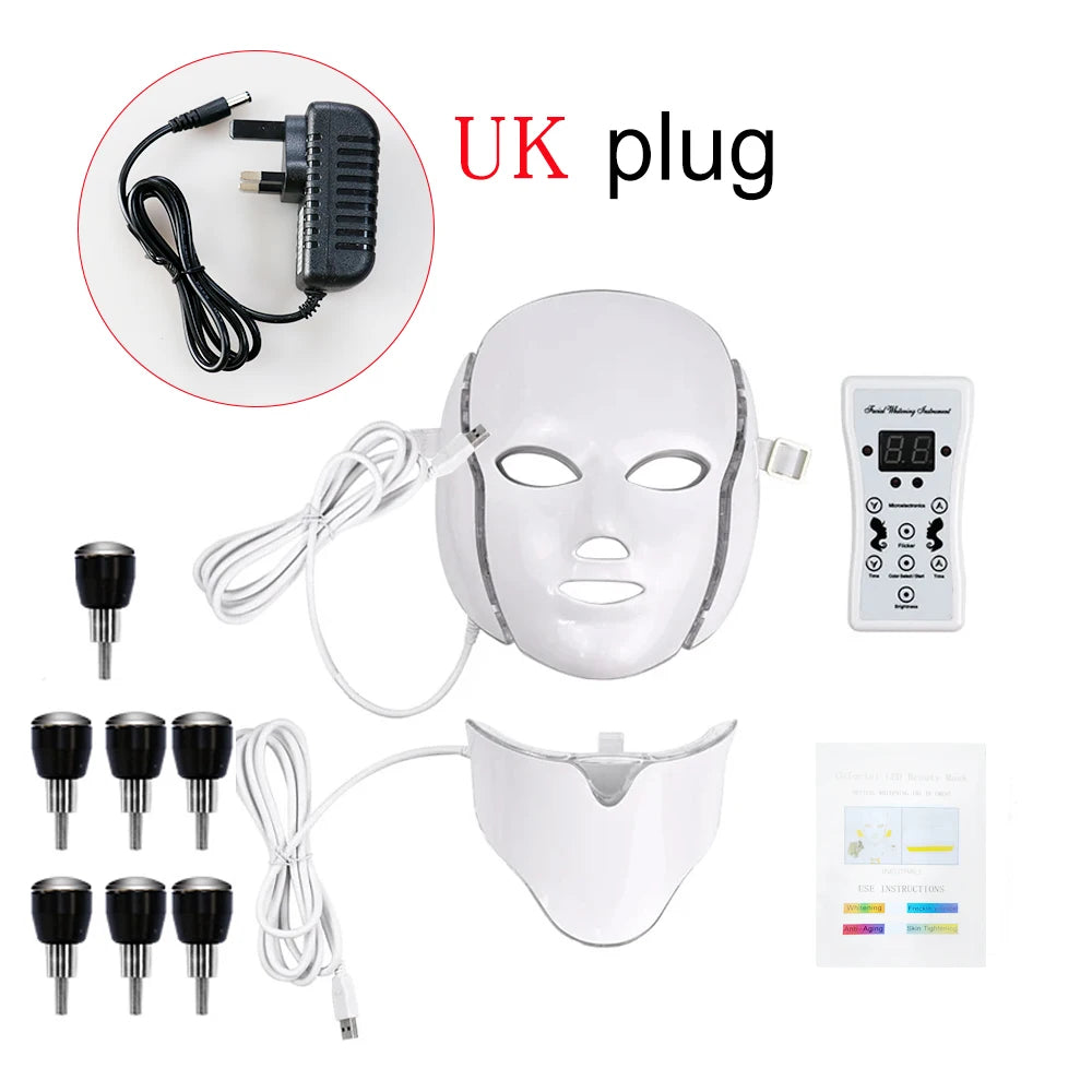 LED Facial Mask 7 Colors Balance Skin Tone Minimize Pores Brighten Skin Anti-Acne Face Neck Mask Reduce Neck Wrinkles LED Mask