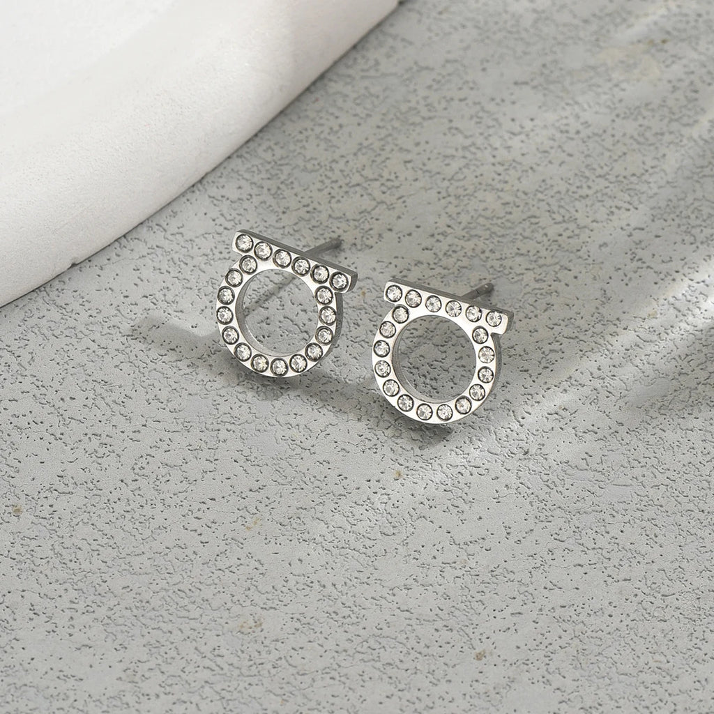 Simple Smooth / Shiny Crystal Small Stud Earrings Silver/Gold Color Tiny Posting Earrings Women's Minimalist Luxury Jewelry