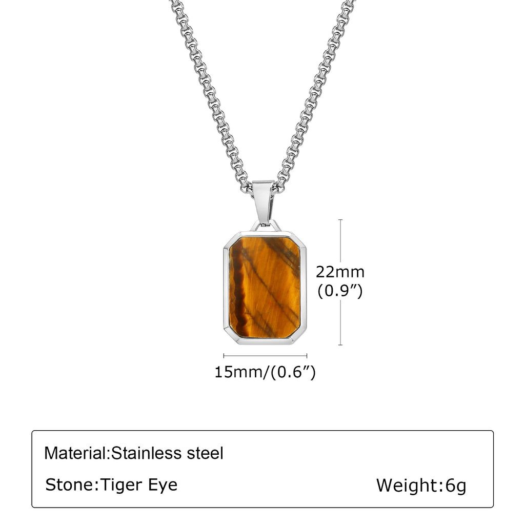Trendy Pendant Necklaces for Men,Square Natural Stone Stainless Steel Necklaces,Hip Hop Healing Jewelry Gifts for Husband Dad