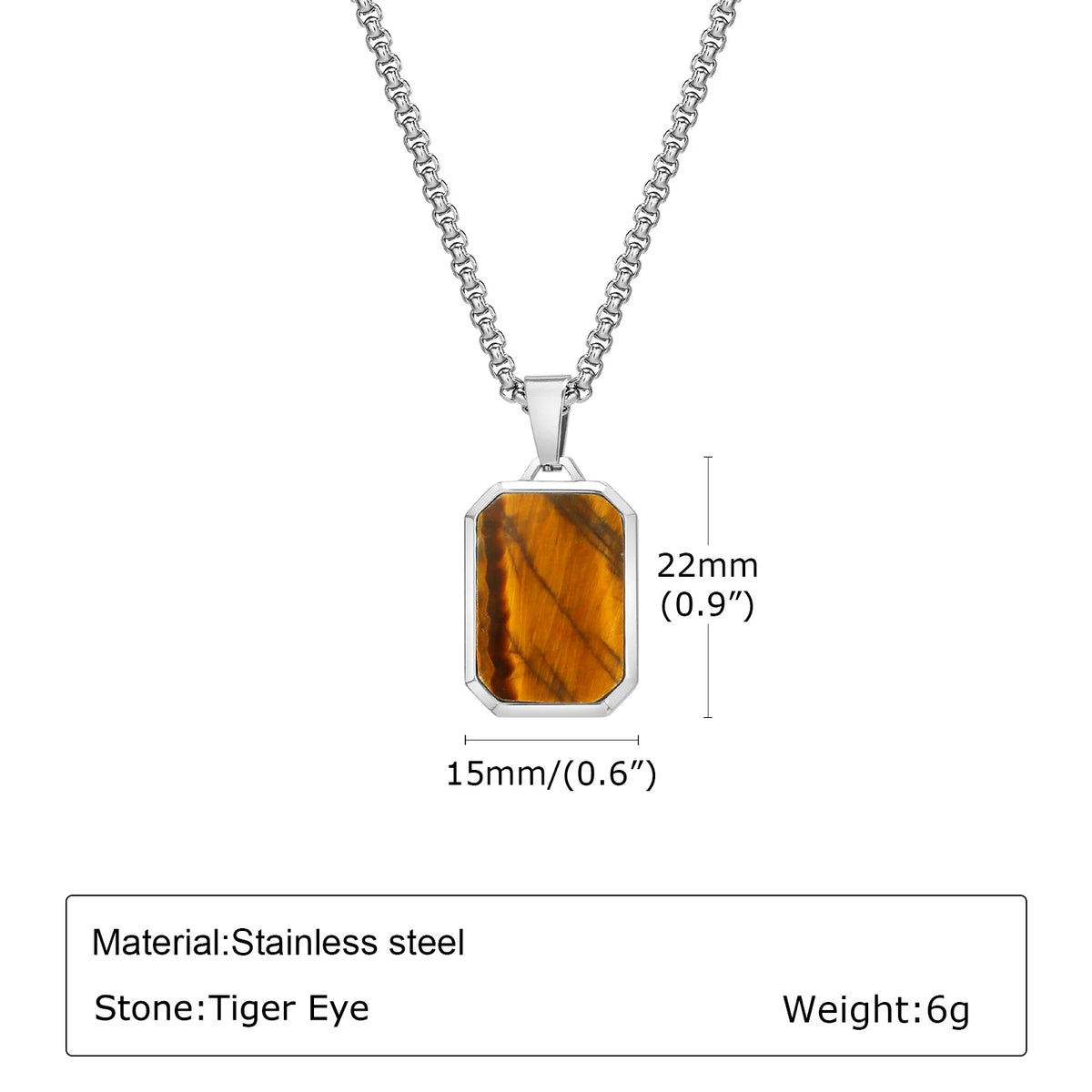 Trendy Pendant Necklaces for Men,Square Natural Stone Stainless Steel Necklaces,Hip Hop Healing Jewelry Gifts for Husband Dad