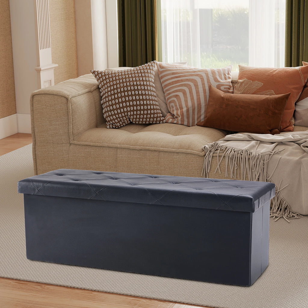 JHK 43 Inches Leather Folding Ottoman Storage Footstool Toy Box Bedroom Bench Load 660 lbs Foot Rest Stool For Living Room