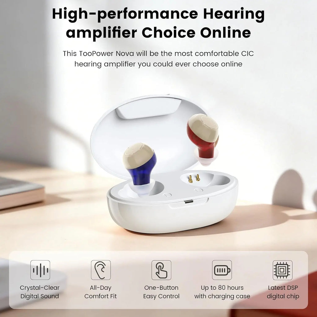 OTC Rechargeable Hearing Aid, Long Battery Life, Intelligent Noise Reduction, Excellent Comfort, Almost Invisible Hearing Aid