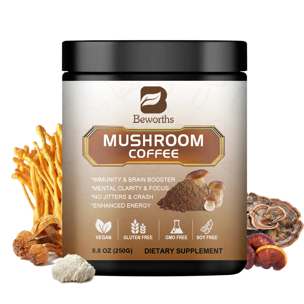 BWEORTHS 70/120/250G Mushroom Coffee Mixed Reishi&Lion's Mane Mushrooms Support Immunity&Focus Health Boost Memory NO-GMO