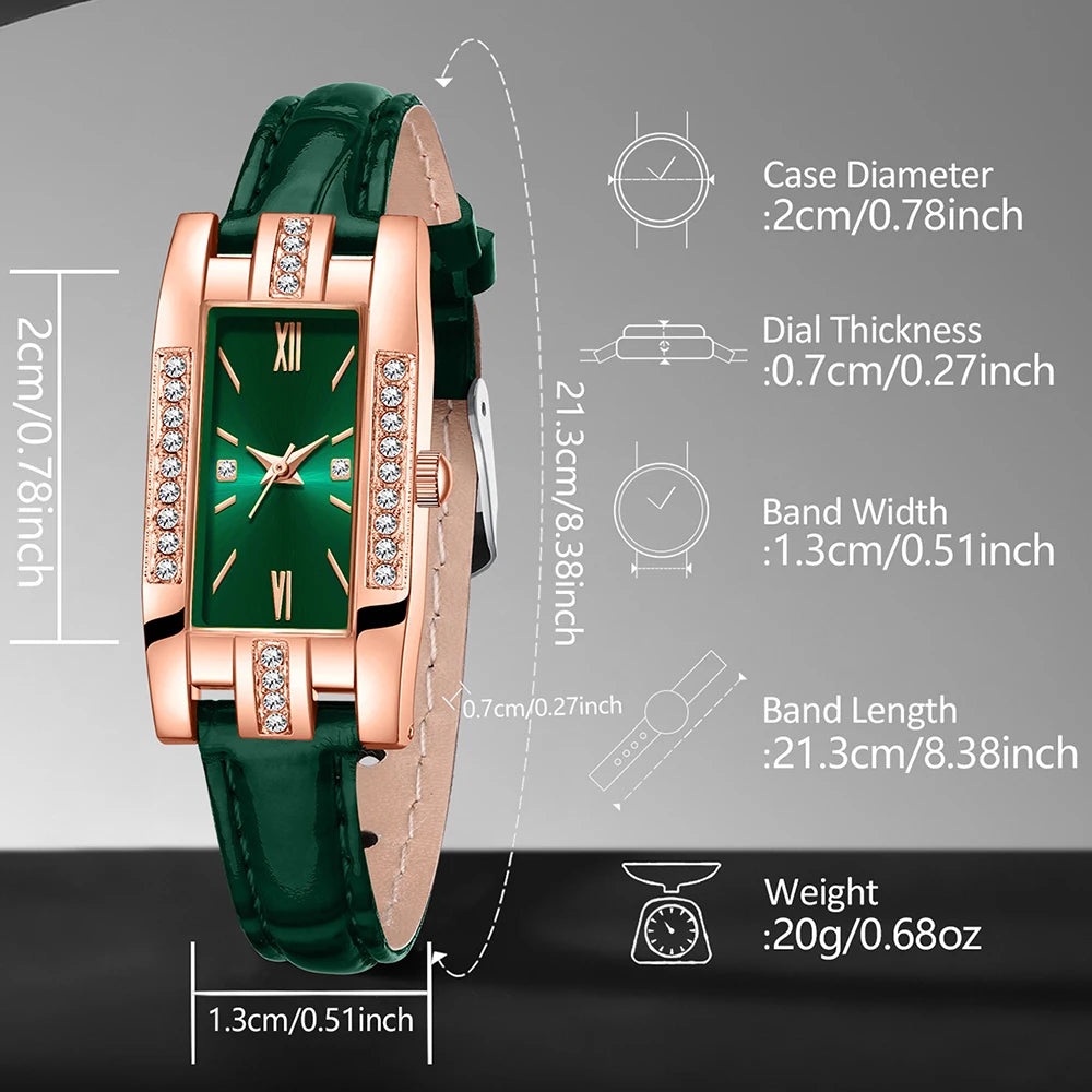 Women's watch light luxury diamond watch Tiktok student small green watch small female watch simple fashion quartz watch set