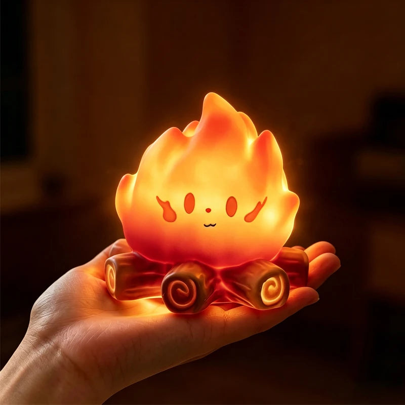Mini Cute Cartoon Campfire Silicone Night Light, Creativity LED Flame Simulation Log Lamp, Soft Glow Bedroom Ambience Decor Toys