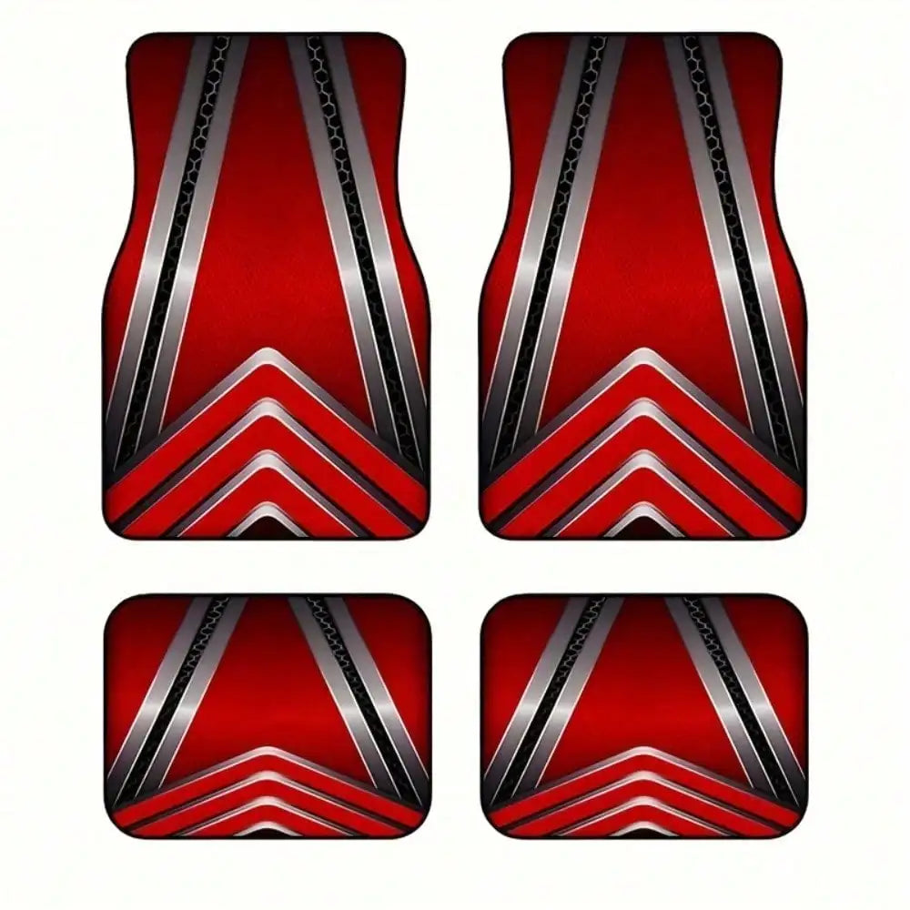 2/4pcs Red and Black Geometric Pattern Cool Car Floor Mats, Durable, Universal Fit for Sedans, Trucks, and SUVs