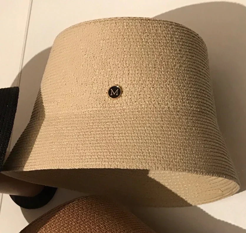 Japanese Designer M Straw Weaving Hat Summer Casual Travel Sunscreen Slim-face Sun Hat Women Luxury Simple Bucket Hats Panama