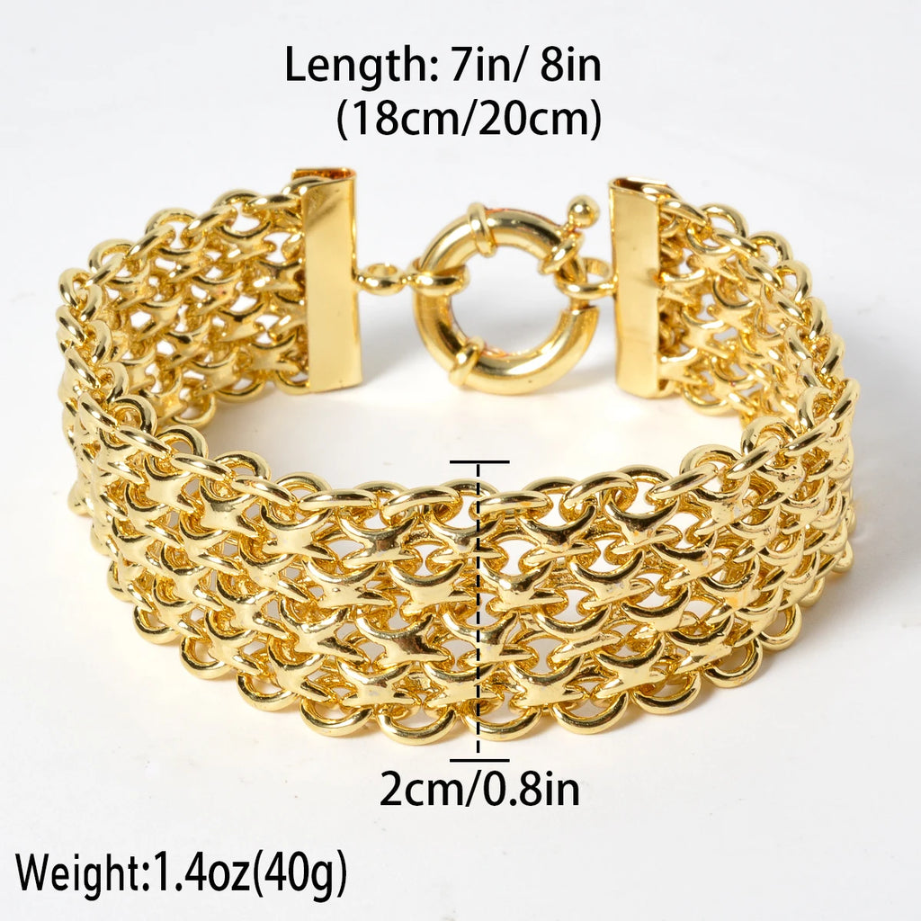 New 18MM Wide Copper Chain Bracelet Unisex 18K Gold Plated Wristband Miami Sidewalk Bracelet Punk Hip Hop Jewelry Party Gift