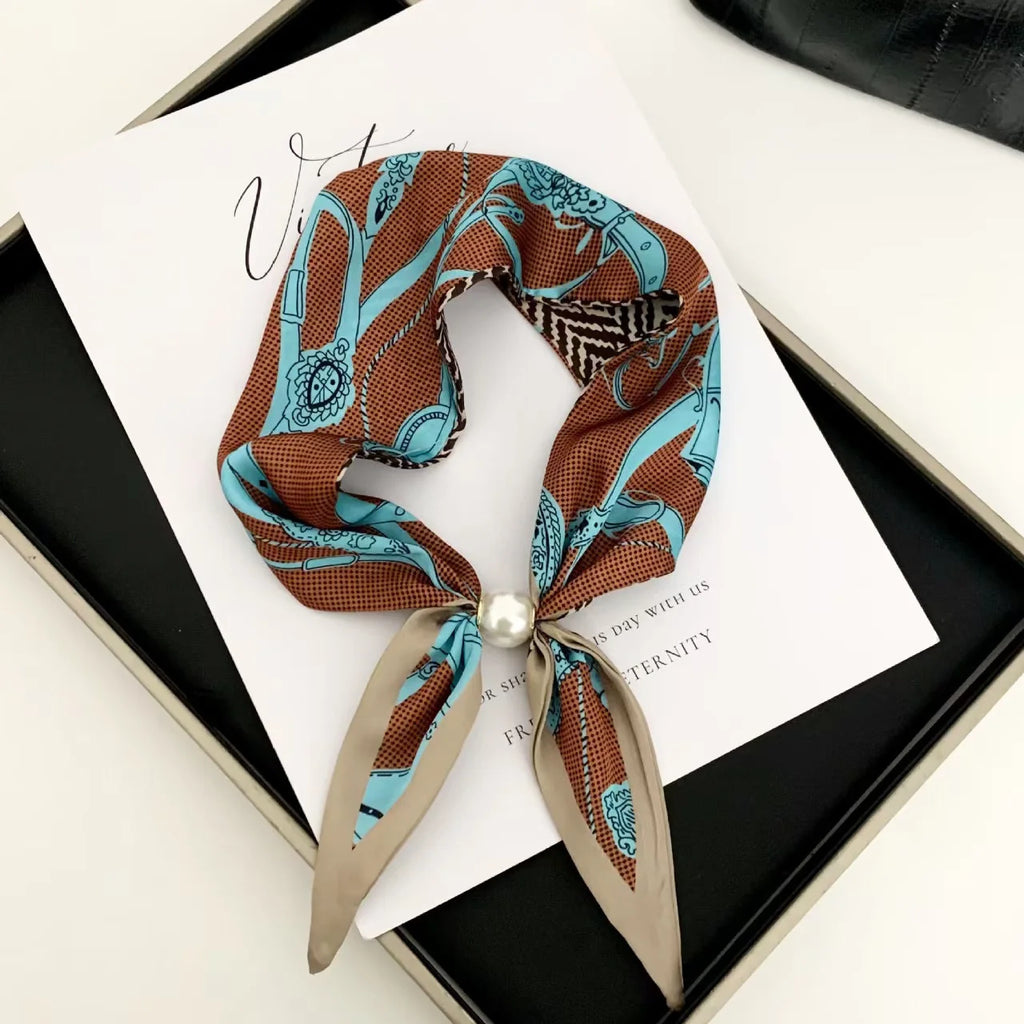 Korean Style Elegant Pearl Magnetic Scarf Women Summer Versatile Breathable Neckerchief Fashion Accessory Neck Wrap Scarves