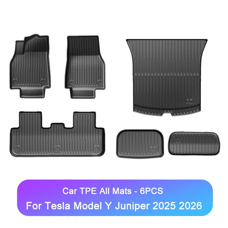 For Tesla Model Y Juniper 2025 2026 Floor Mats Set All Weather TPE Front Rear Trunk Cargo Liner Frunk Mat Storage Mat Accessory