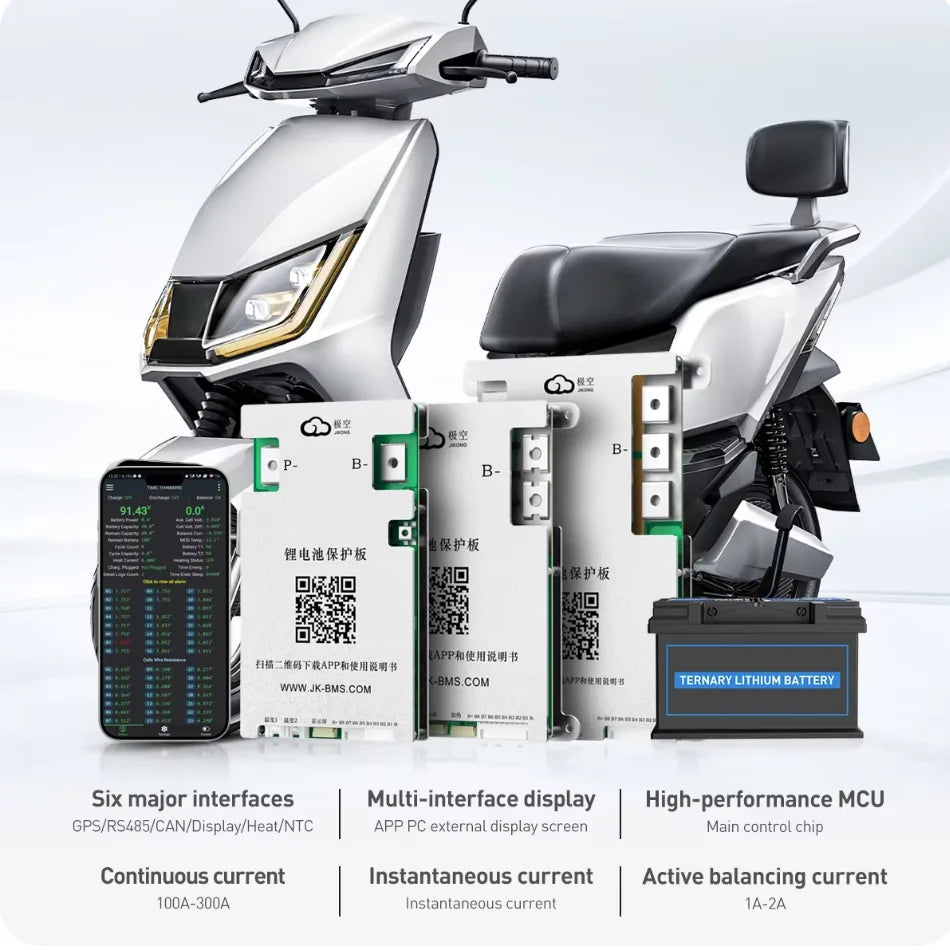 Jikong BMS JK-B2A8S20P CANBUS 100A 200A 300A 4S 5S 6S 7S 8S 12V 24V Battery with 1A 2A Active Balanced Heating Li-ion LiFePO4