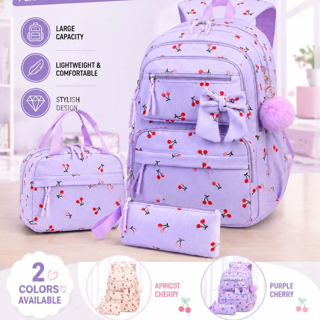 Corduroy Girls School Bags Korean Style Daily Backpack For Women lightweight bow Travel Backpacks Teenagers Casual Bags