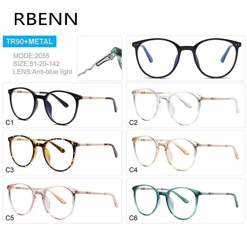 RBENN 2025 New Women's Anti Blue Light Reading Glasses Fashion Ultralight Round Presbyopia Computer Readers +1.50 1.75 2.0 2.50