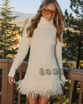 Knitted Dresses 2025 Woman High Neck Vestidos Tassel Sweater Pulls Femmes Keep Warm Homewear Solid Color Temperament Commuting