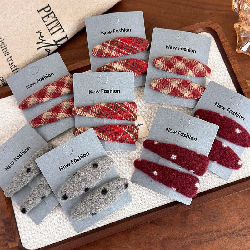 Red Polka Dot Plaid Hair Clip Luxurious, Refined, Minimalist BB Clip Autumn/Winter Small Hair Clip Woolen Side Hairpin