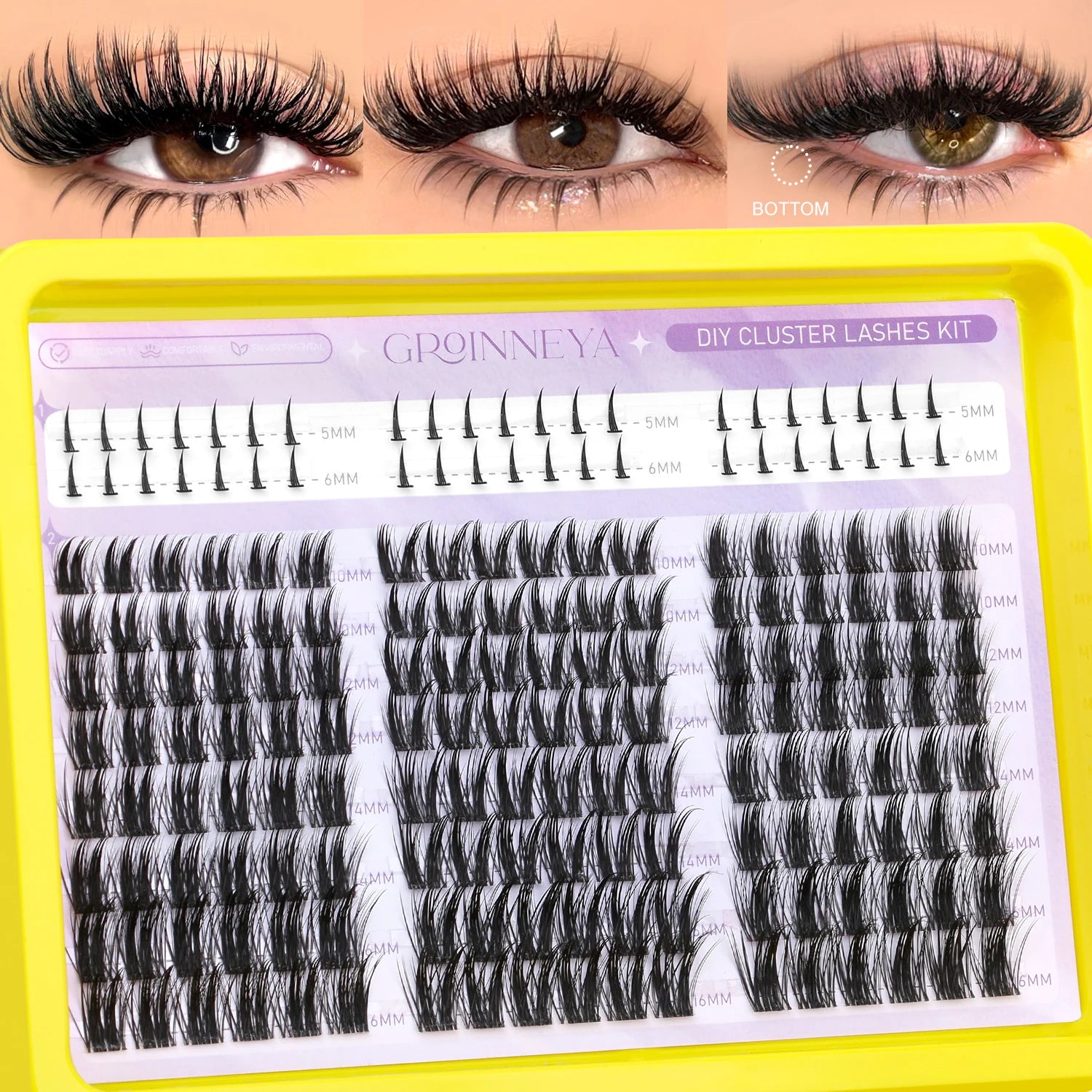 GROINNEYA Manga Lashes Cluster Lashes Natural Eyelash Extension Cluster Natural Volume Individual Lashes Mixed Tray Lashes