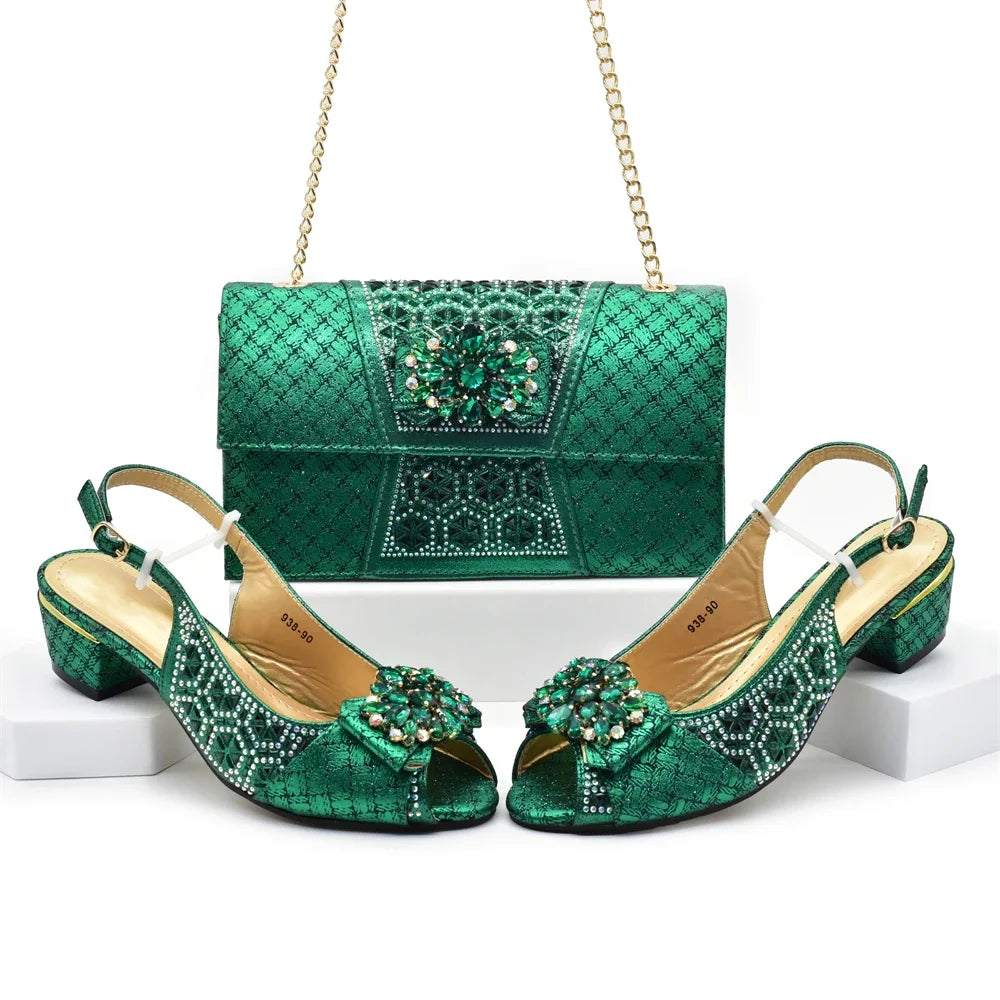 Latest Pink Shoe and Bag Set Women Italian Decorated with Rhinestone African Women Wedding Shoes Bride Plus Size Women Pumps 43