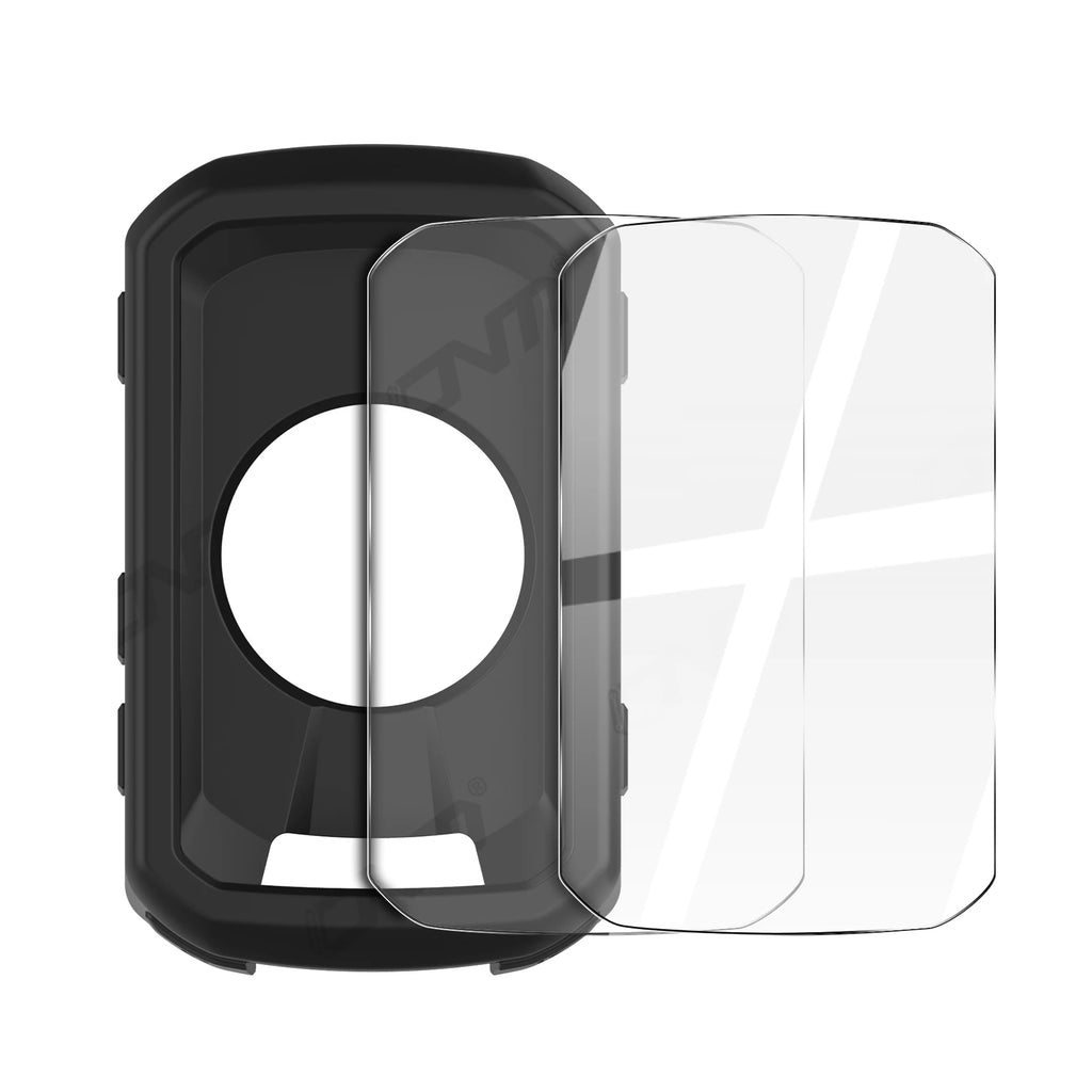 2-in-1 Kit: Silicone Case & 2 Tempered Glass for Garmin Edge 550/850 GPS Bike Computer, Protective Cover + Dual Screen Guards