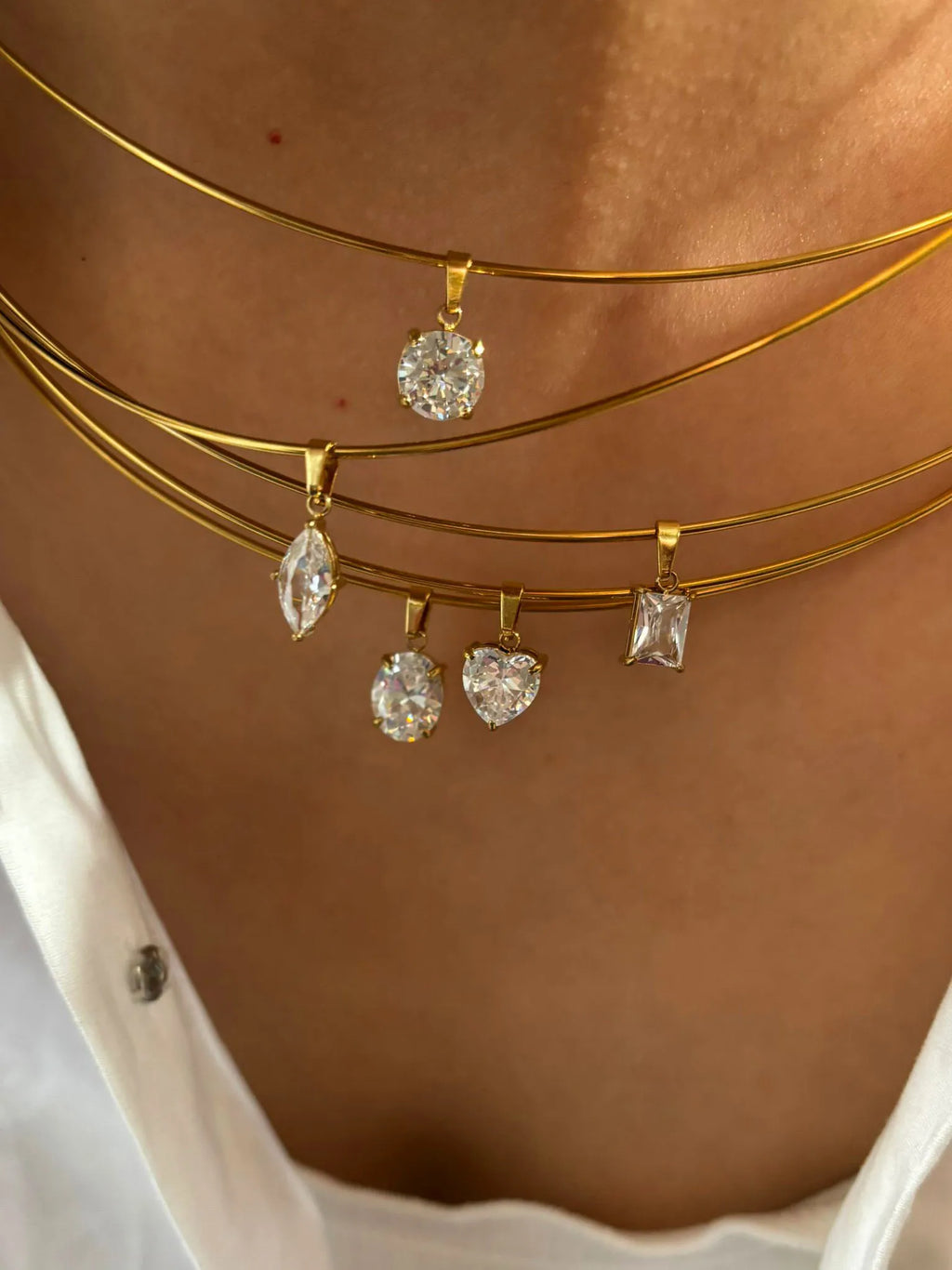 Peri'sbox Statement 5 Designs Sparkling AAAA Zircon Pendant Necklaces for Women Stainless Steel Choker Necklace Fashion Jewelry