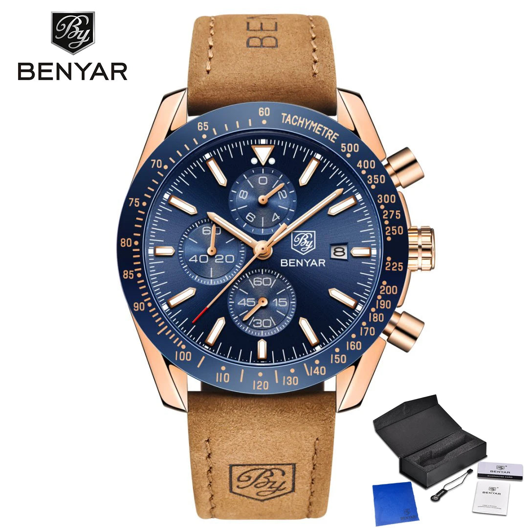 BENYAR Men Watches Brand Luxury Silicone Strap Waterproof Sport Quartz Chronograph Military Watch Men Clock Relogio Masculino