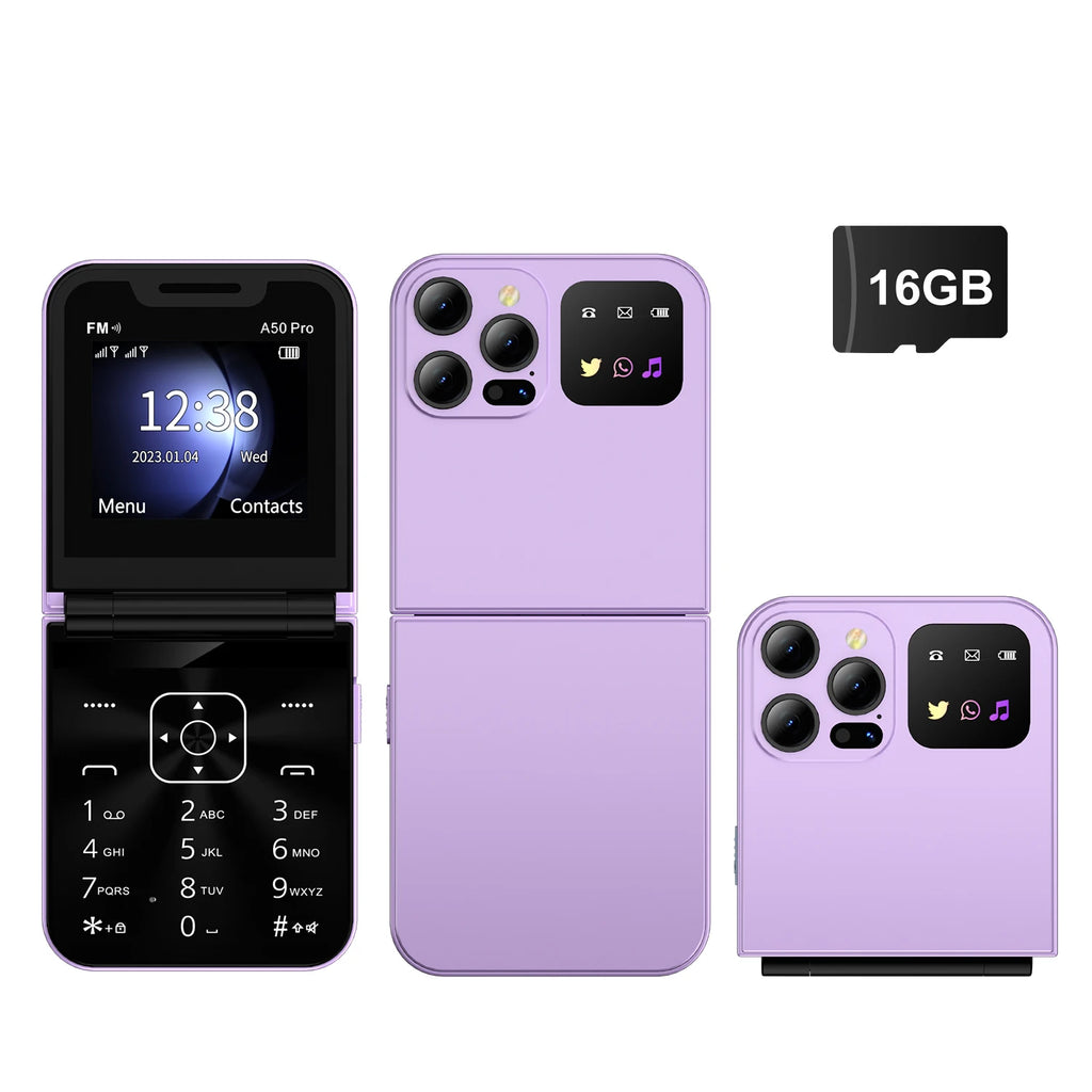 SERVO A50 PRO Flip Mobile Phone 2G GSM Call Recording Blacklist Speed Dial Flashlight Foldable Feature Cellphones Dual SIM Card