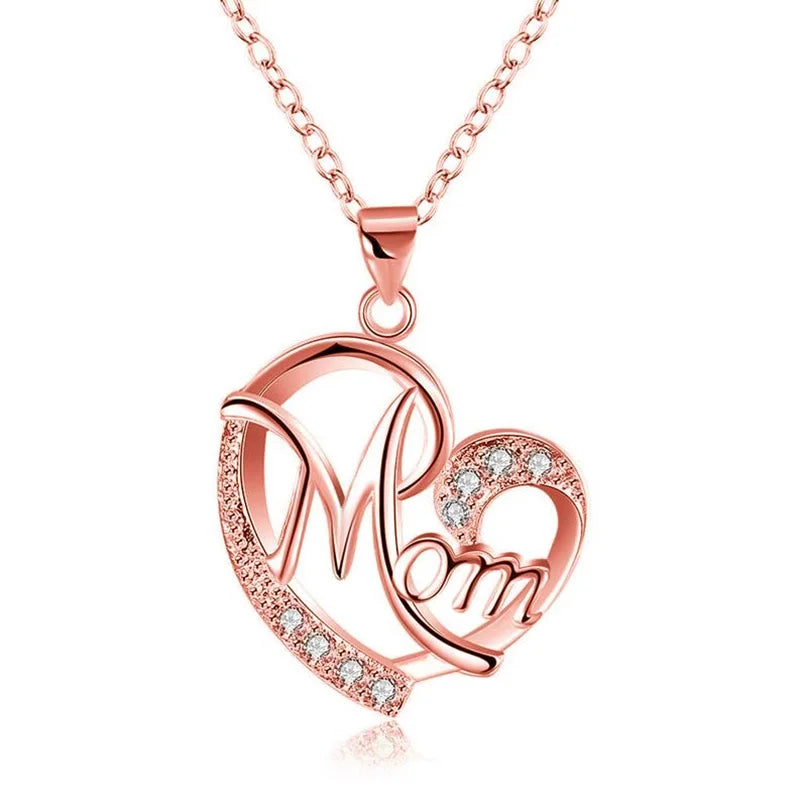 Huitan Mother's Day Necklace for Mom Luxury Trendy Craved Pendant Necklace Pink Flower Aesthetic Neck Accessories Love Jewelry
