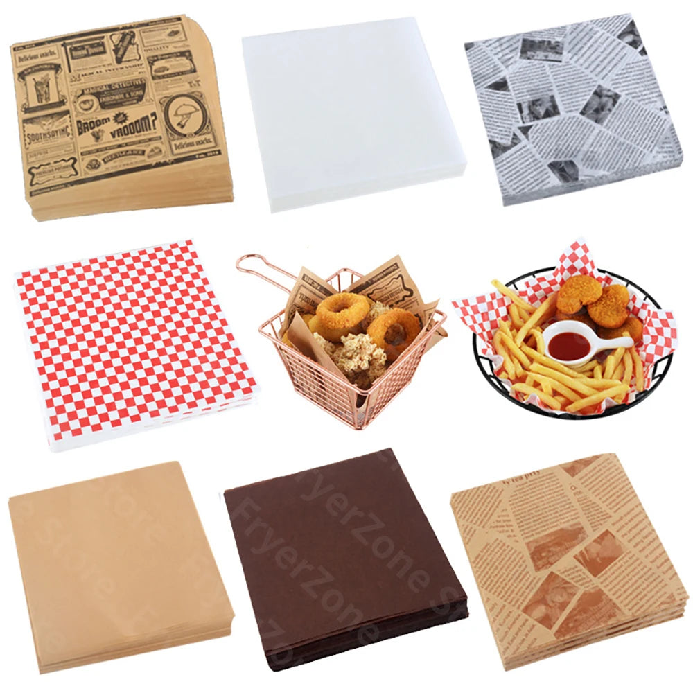 50-200Pcs Deli Wax Paper Old Newspaper Greaseproof 22x22CM Burger Bread Wrap Basket Mat for Fries Sandwich Papel Antigrasa