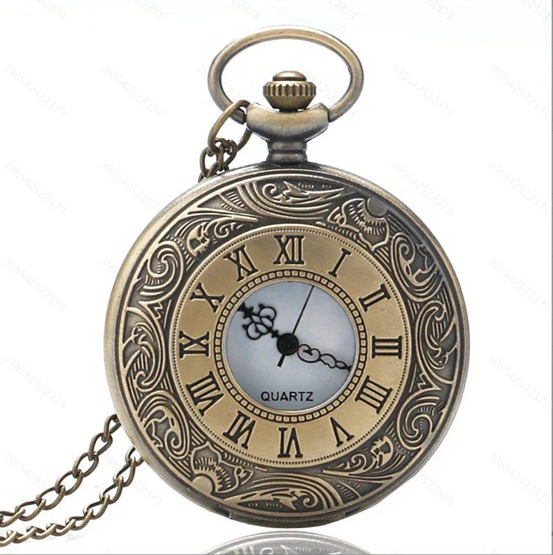 Vintage Charm Black Unisex Fashion Roman Number Quartz Steampunk Pocket Watch Women Man Necklace Pendant with Chain Gifts P427