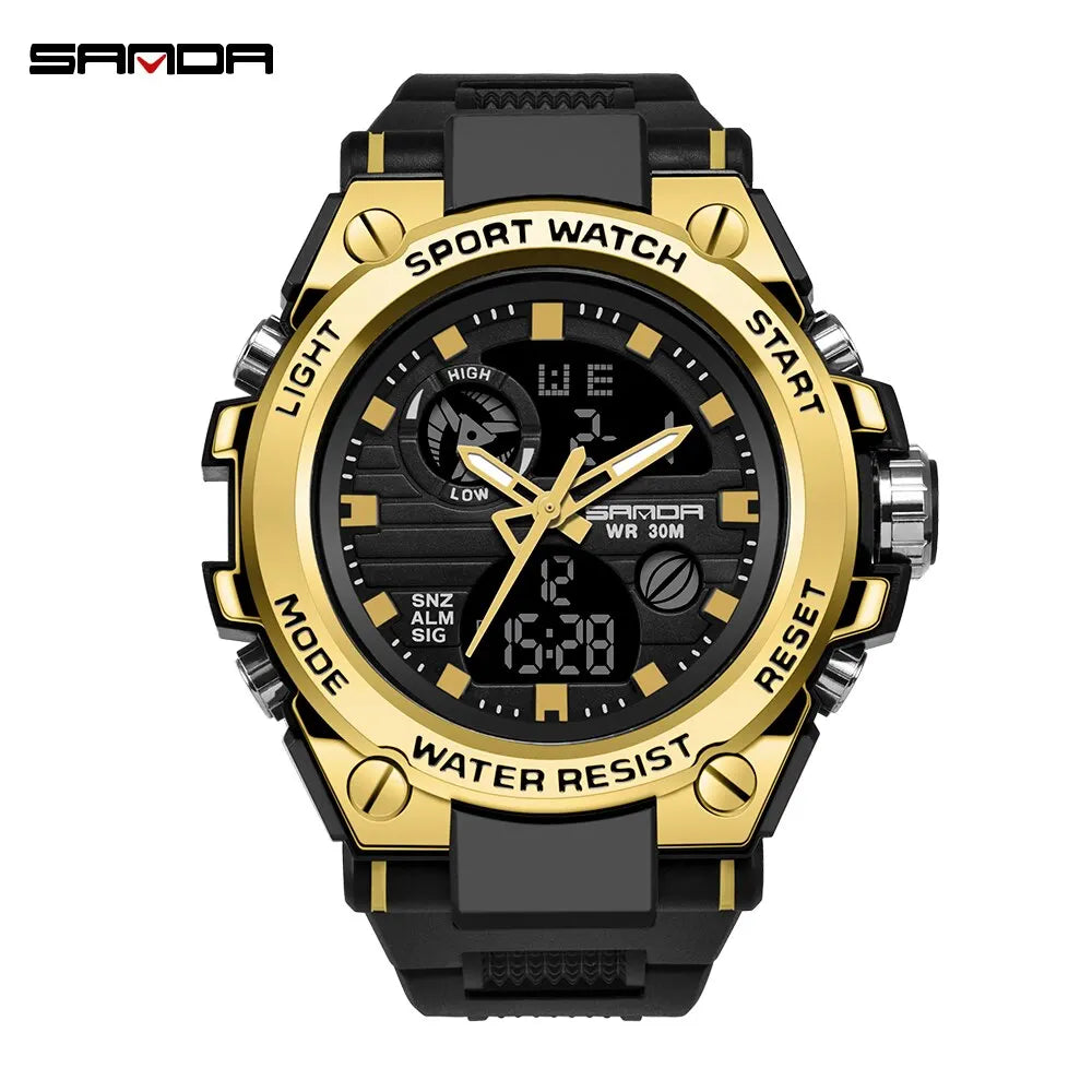 SANDA Top Luxury Watches Men Military Army Mens Watch Waterproof Sport Wristwatch Dual Display Watch Male Relogio Masculino