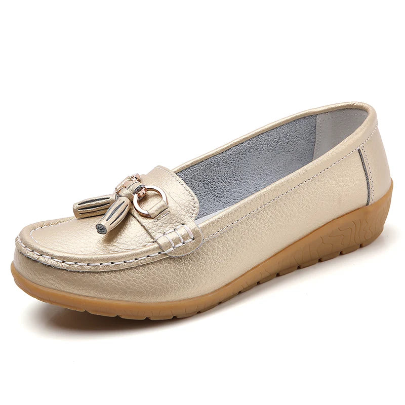 Genuine Leather Women Flats Fashion Casual Women Shoe Moccasins Shoes Woman Slip On Flat Shoes Black Ladies Shoes Plus Size