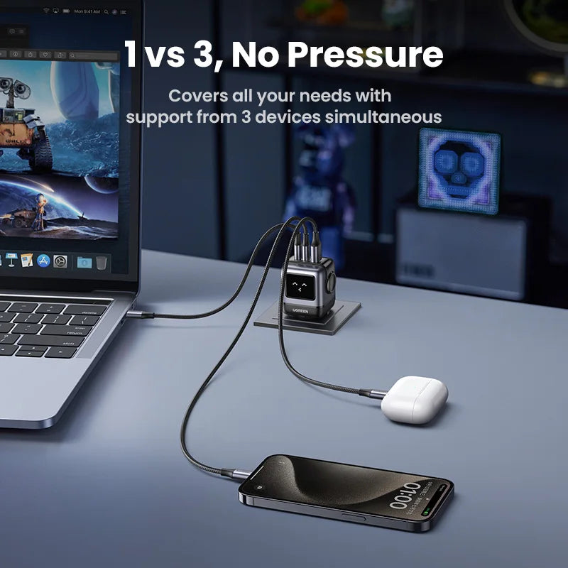UGREEN 65W GaN Charger Uno Robot Design Quick Charge 4.0 3.0 PPS PD Fast Charger for iPhone 18 17 16 Pro Macbook  Laptop Tablet