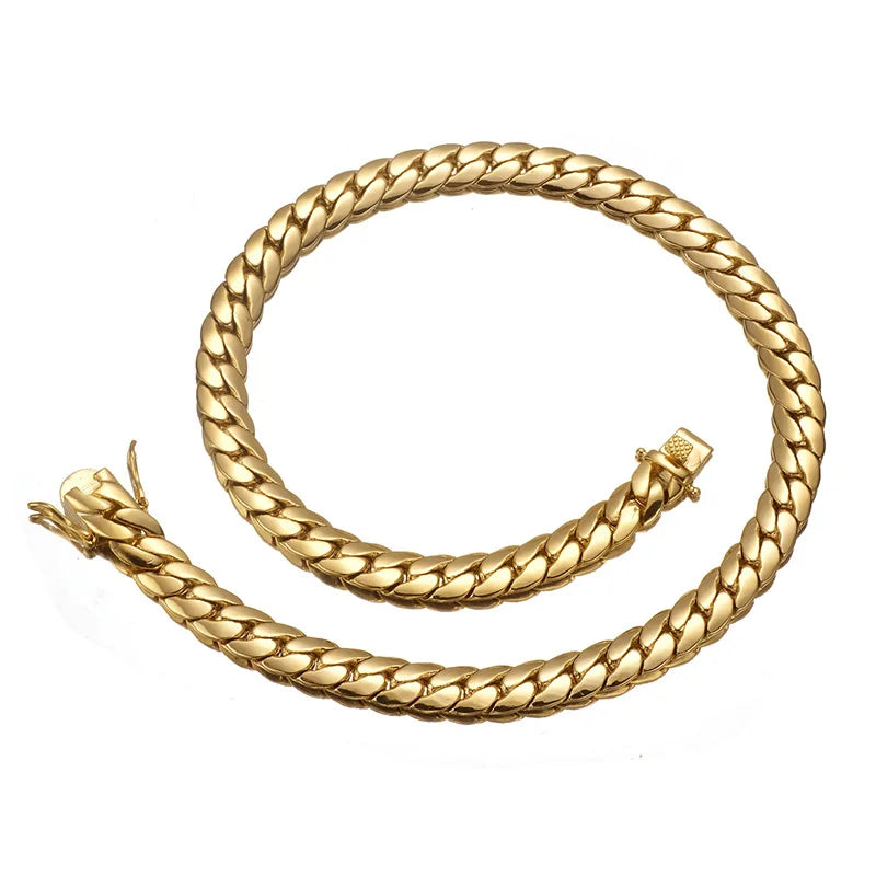 Hip Hop Bling Gold Color Cuban Link Chain Necklaces Tank Chain Men's Whip Chain Necklace Men Rapper Jewelry Drop Shipping